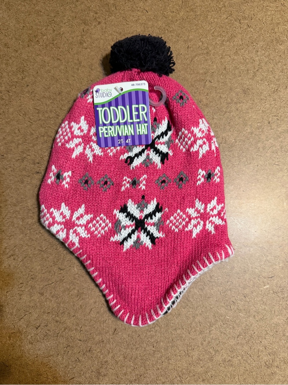 Studio Toddler Pink Peruvian Hat with Black Pom Brand New